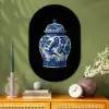 Pot - Delfts Blauw - Bloemen Wandcirkel Ovaal Glas middel -sfeer2