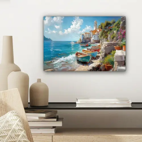 Boten - Rotsen - Zee - Zon canvas 2cm klein -sfeer6