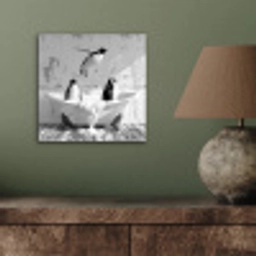 Pinguïns - Vintage - Dieren - Zwart - Wit aluminium wit klein -sfeer2