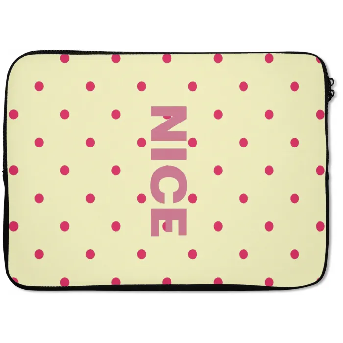 Nice - Stippen - Roze - Geel laptophoes neopreen klein -zkaufland3dotto