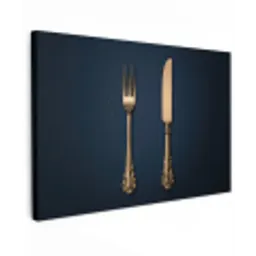 Bestek - Donkerblauw - Goud Tuinposter op houten frame 2 cm dik klein -3d