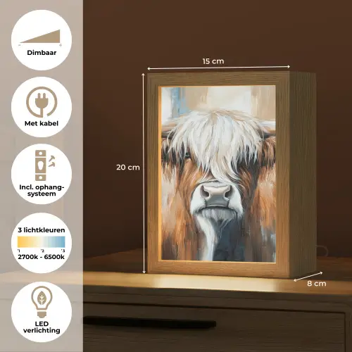 Schotse hooglander - Street art - Vintage - Koe - Dieren Light Box met kabel (Tafellamp) klein -USP_NL