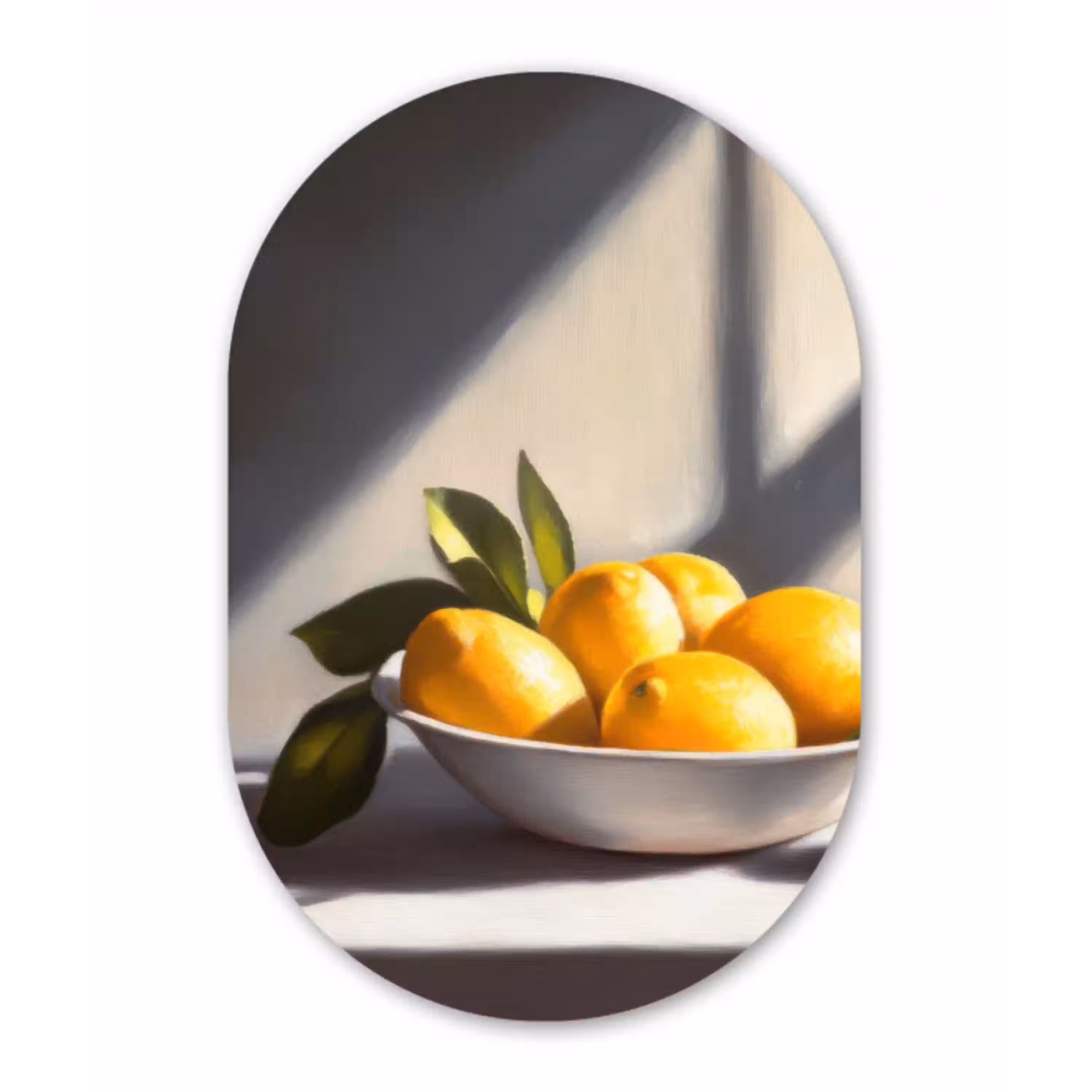 Citroenen - Stilleven - Geel Wandcirkel Ovaal Glas middel -3d