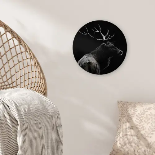 Hert - Zwart - Portret - Gewei - Dieren Wandcirkel kunststof plaat 5mm dik klein -sfeer5