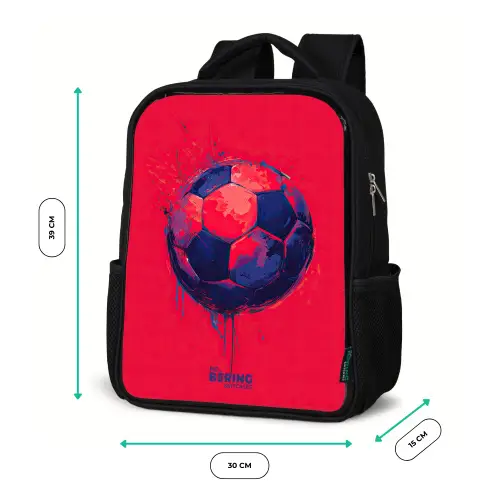 Voetbal - Verf - Blauw - Rood Rugzak - Zwart middel -productfoto_formaten