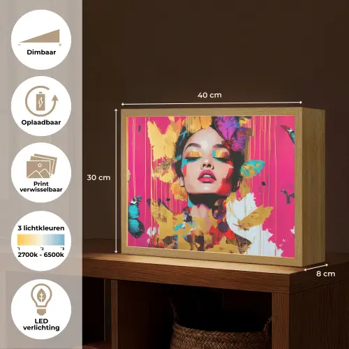 Vrouw - Abstract - Kleurrijk Light Box met batterij (Wandlamp) middel -USP_websiteoverzichtNL