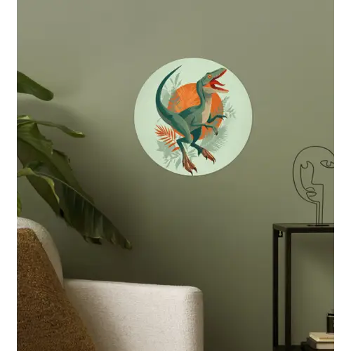 Dino - Bladeren - Grafisch - Groen Wandcirkel behangsticker klein -sfeer2