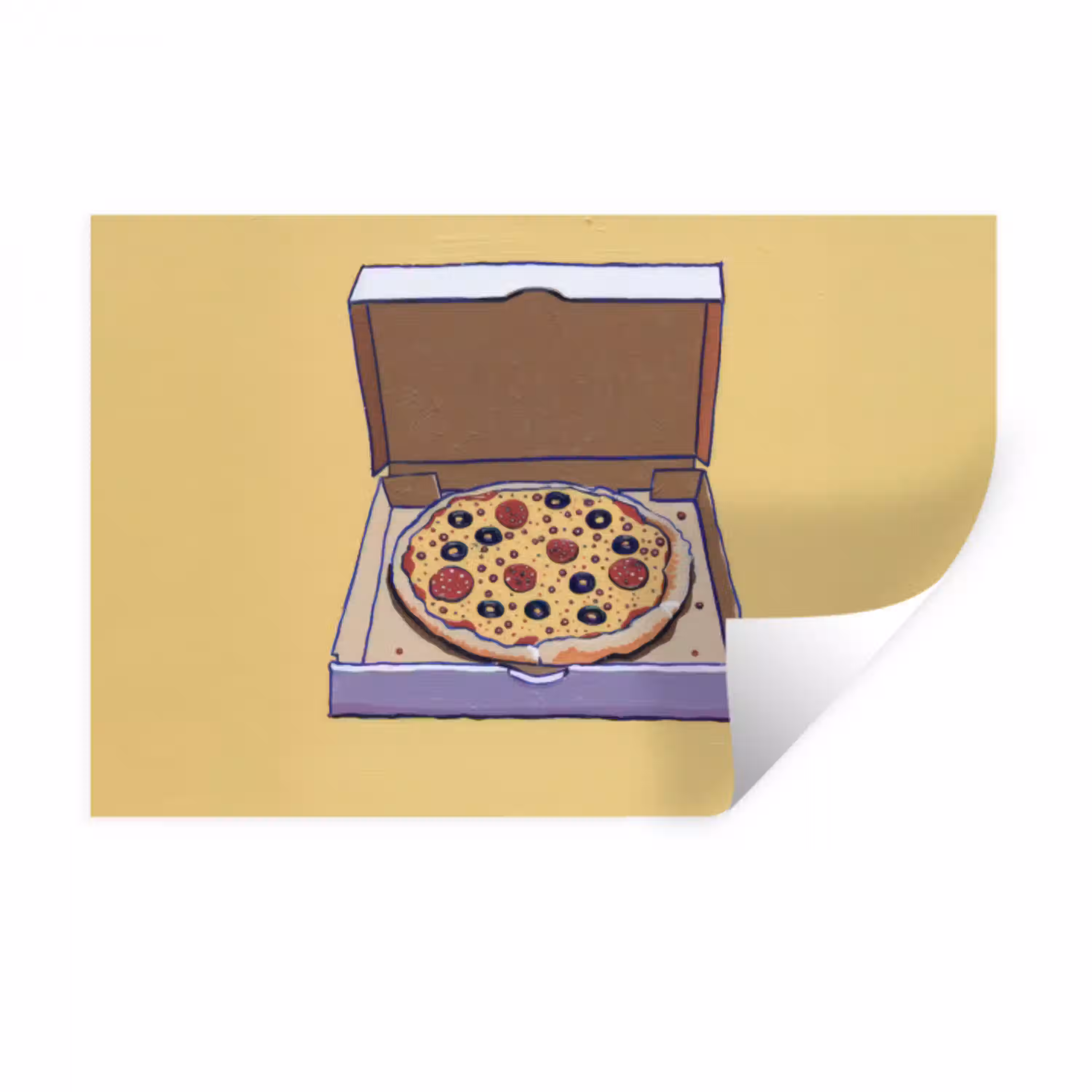 Pizza - Doos - Salami - Illustratie Muursticker klein -3d