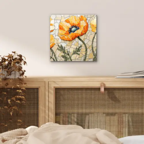 Klaprozen - Oranje - Mozaïek - Bladeren aluminium wit klein -sfeer3