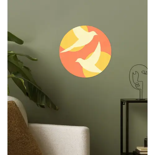 Vogels - Cirkels - Geel Wandcirkel behangsticker klein -sfeer2