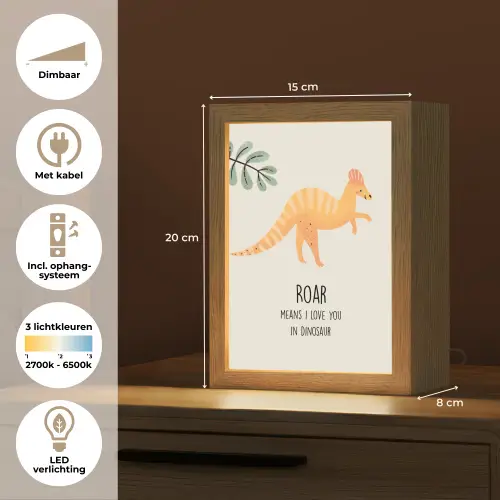 Dino - Quote - Dinosaurus - Beige Light Box met kabel klein -USP_NL