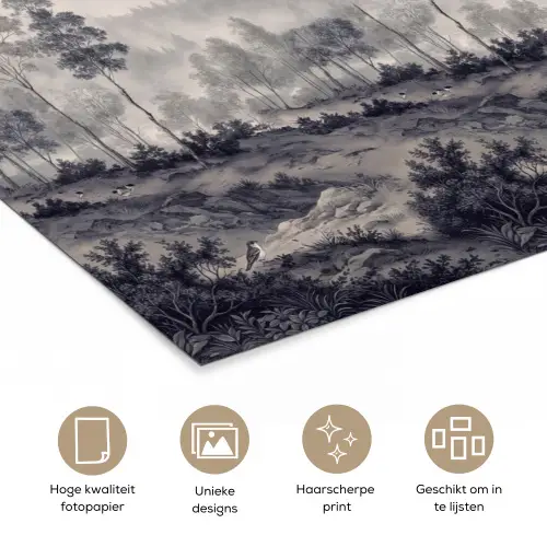 Mistig - Berglandschap - Illustratie poster papier klein -closeup_NL