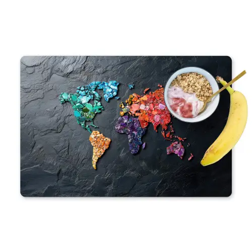 Wereldkaart - Edelstenen - Regenboog - Ruw Placemat vinyl groot -zzzproduct_Kitchenyeah-website