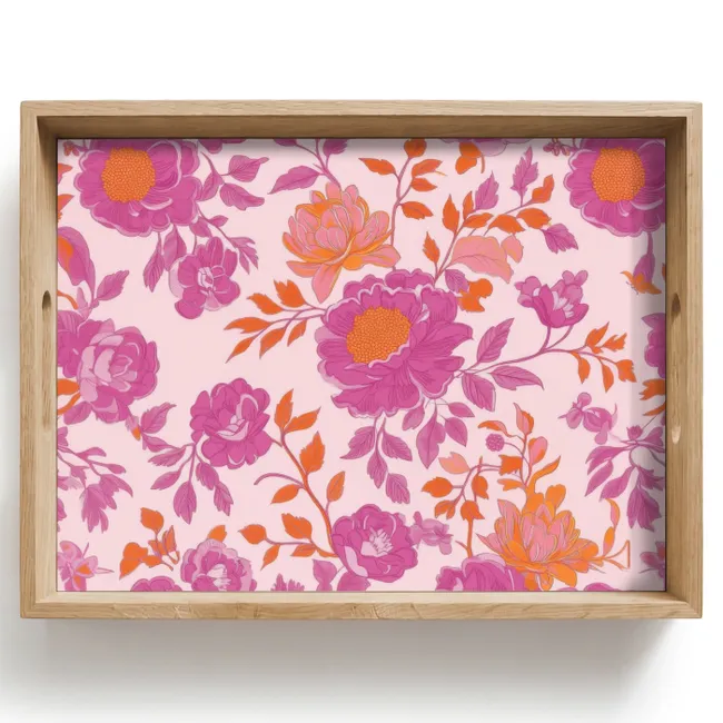 Tray - Floral pattern - Pink - Orange - Flowers