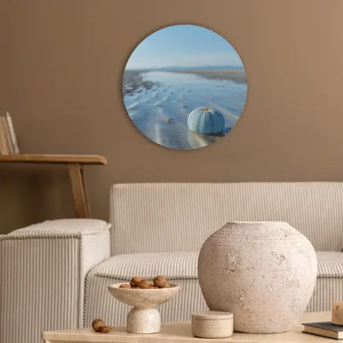 Strand - Schild - Water - Blauw Akoestische PET Vilt - Rond klein -sfeer1