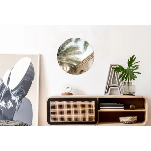 Gebouw - Palmbomen - Beige - Zon Wandcirkel aluminium klein -kantoor