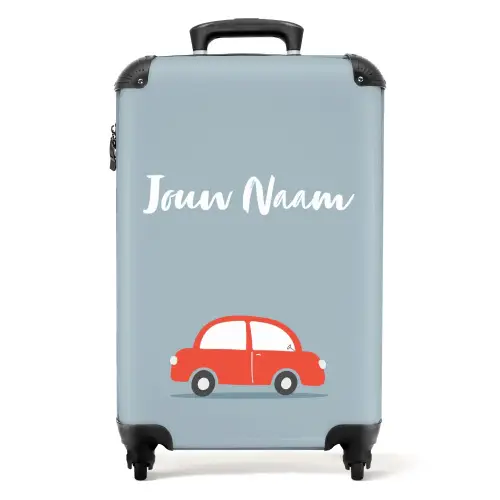 Rode auto blauwe achtergrond NBS - Handbagage koffer - Kinderen Unisex middel -productfoto_recht