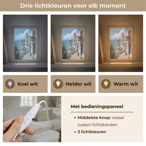 Huizen - Zee - Bomen - Bloemen Light Box met kabel (Tafellamp) klein -USP_lichtkleurNL