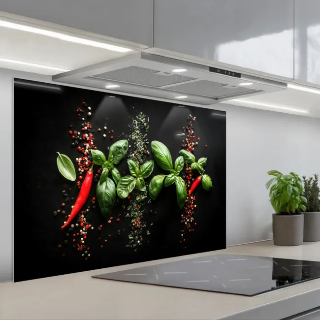 Fond de hotte - Piment - Basilic - Feuilles - Rouge