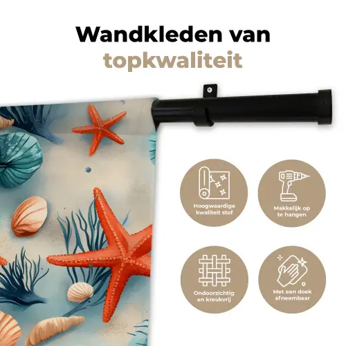 Zeesterren - Schelpen - Illustratie - Zand Wandkleed katoen klein -sfeer2