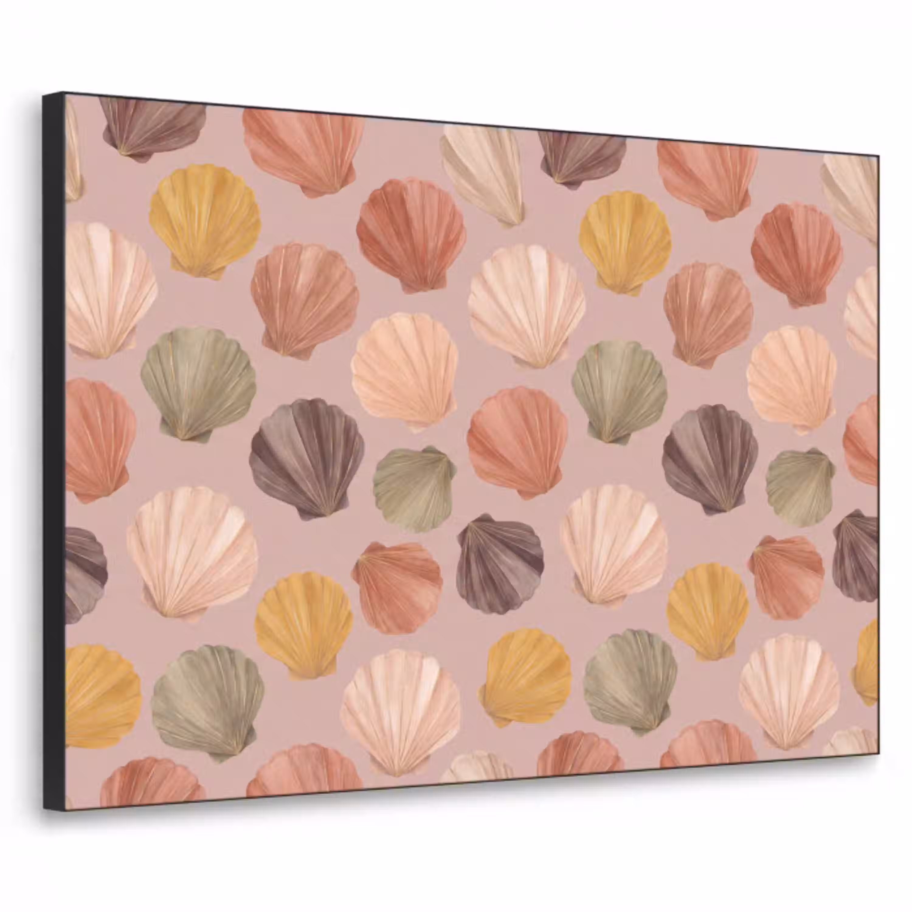 Schelp - Patroon - Zee - Aquarel - Aardetinten Textielframe zwart klein -3d
