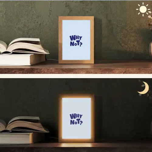 Why not - Blauw - Licht blauw - Quote Light Box met kabel (Tafellamp) klein -sfeer3
