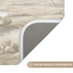 Rivierlandschap - Bergen - Natuur - Vintage - Beige Badmat klein -USP_AntislipDE