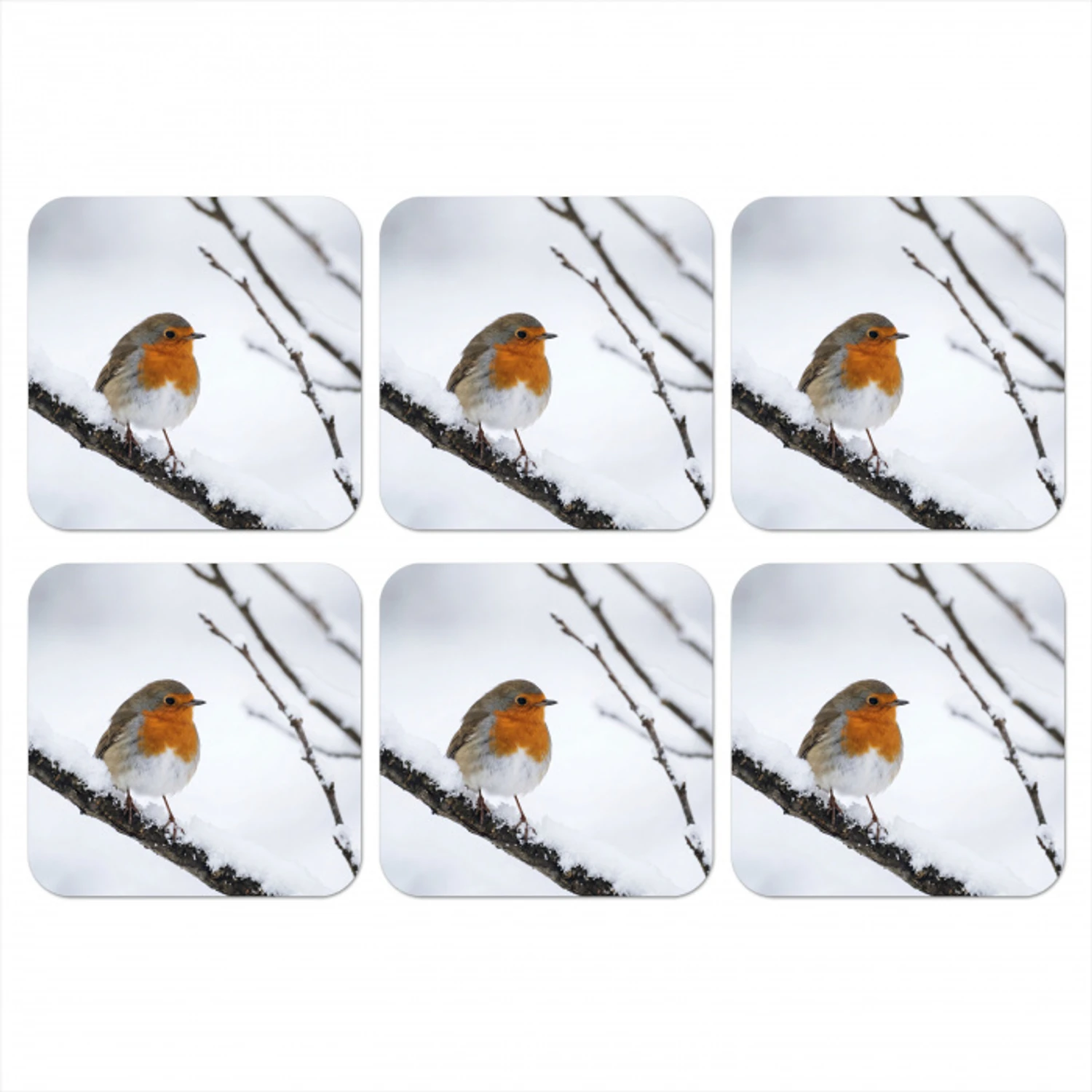 Roodborstje - Tak - Sneeuw - Winter - Levendig onderzetter kurk middel -3d
