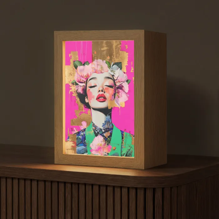 Bloemenkroon - Goud - Vrouw - Portret Light Box met kabel (Tafellamp) klein -z3d_website
