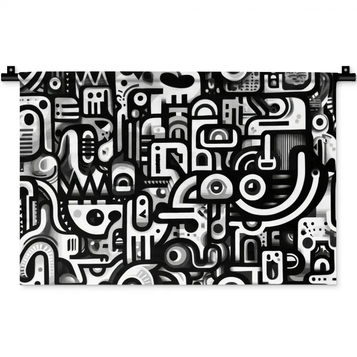 Symbolen - Abstract - Grafisch - Zwart Wandkleed katoen klein -zz3d