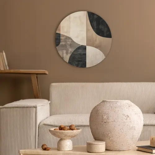 Abstract - Vlakken - Zwart - Rond Akoestische PET Vilt - Rond klein -sfeer1