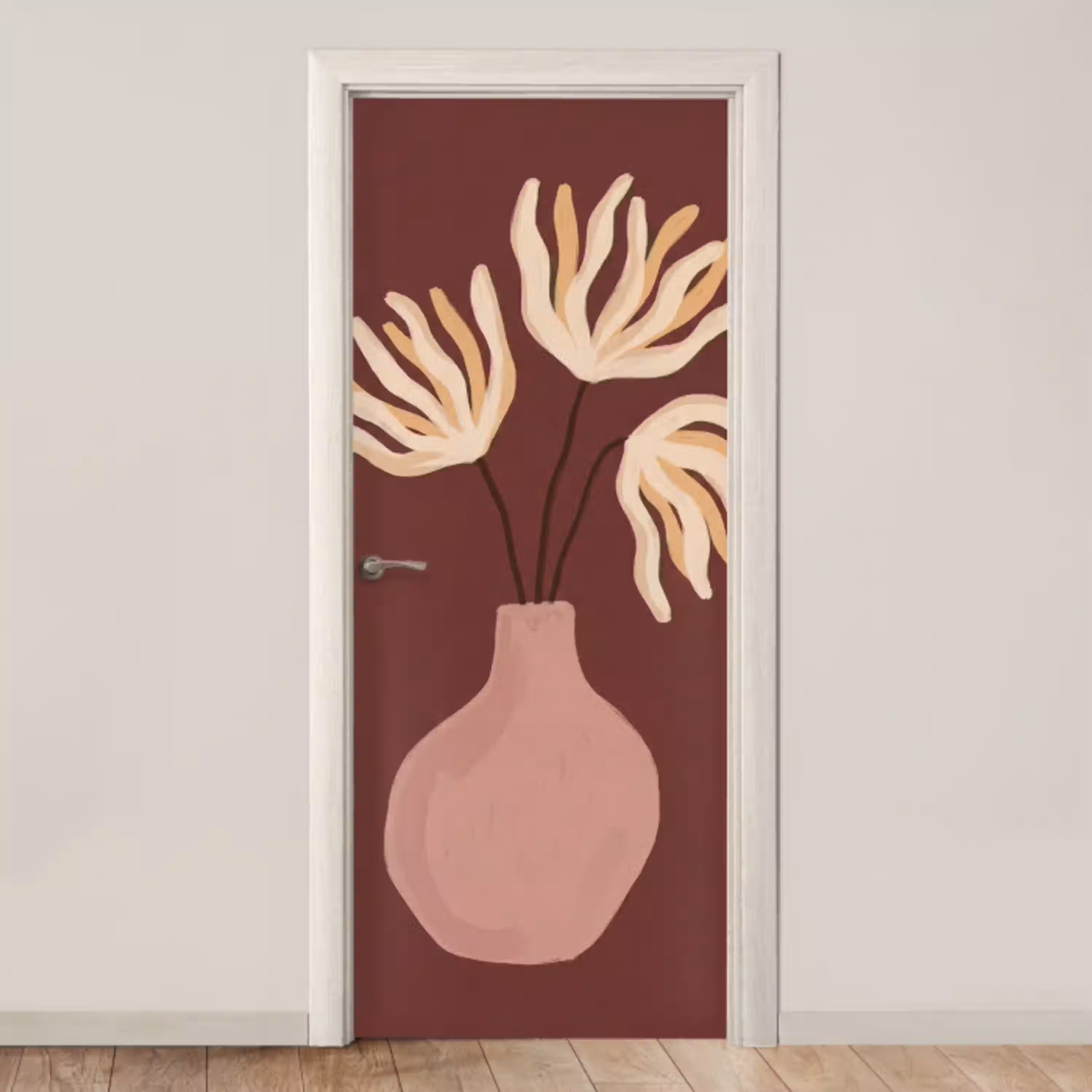 Bloemen - Vaas - Abstract - Modern - Aardetinten deurposter klein -3d_beige