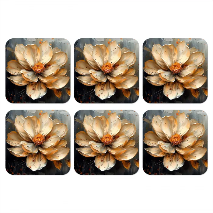 Bloemen - Goud - Kunst - Zwart - Modern onderzetter kurk middel -3d