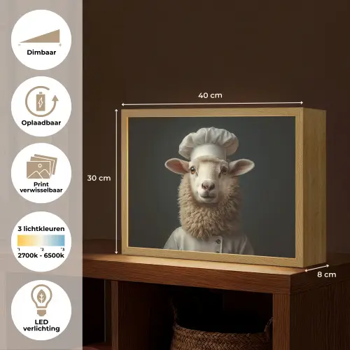 Schaap - Wol - Kok Light Box met batterij (Wandlamp) middel -USP_websiteoverzichtNL