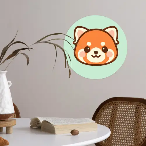 Rode panda - Groen - Cartoon Wandcirkel behangsticker klein -sfeer3