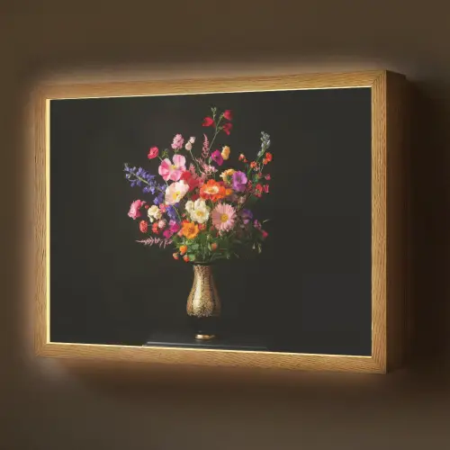Kleurrijk - Boeket - Vaas - Goud Light Box met batterij (Wandlamp) middel -z3d_website