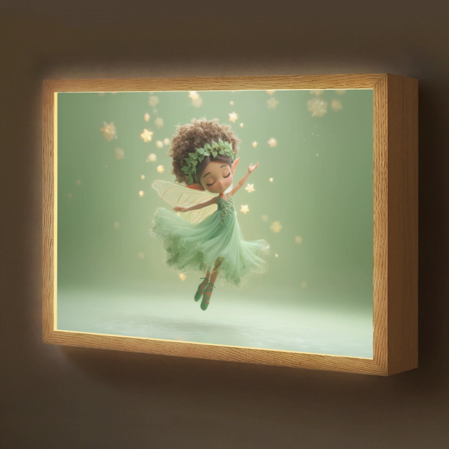Fee - Groen - Sprookje - Sterren Light Box met batterij (Wandlamp kind) middel -z3d_website