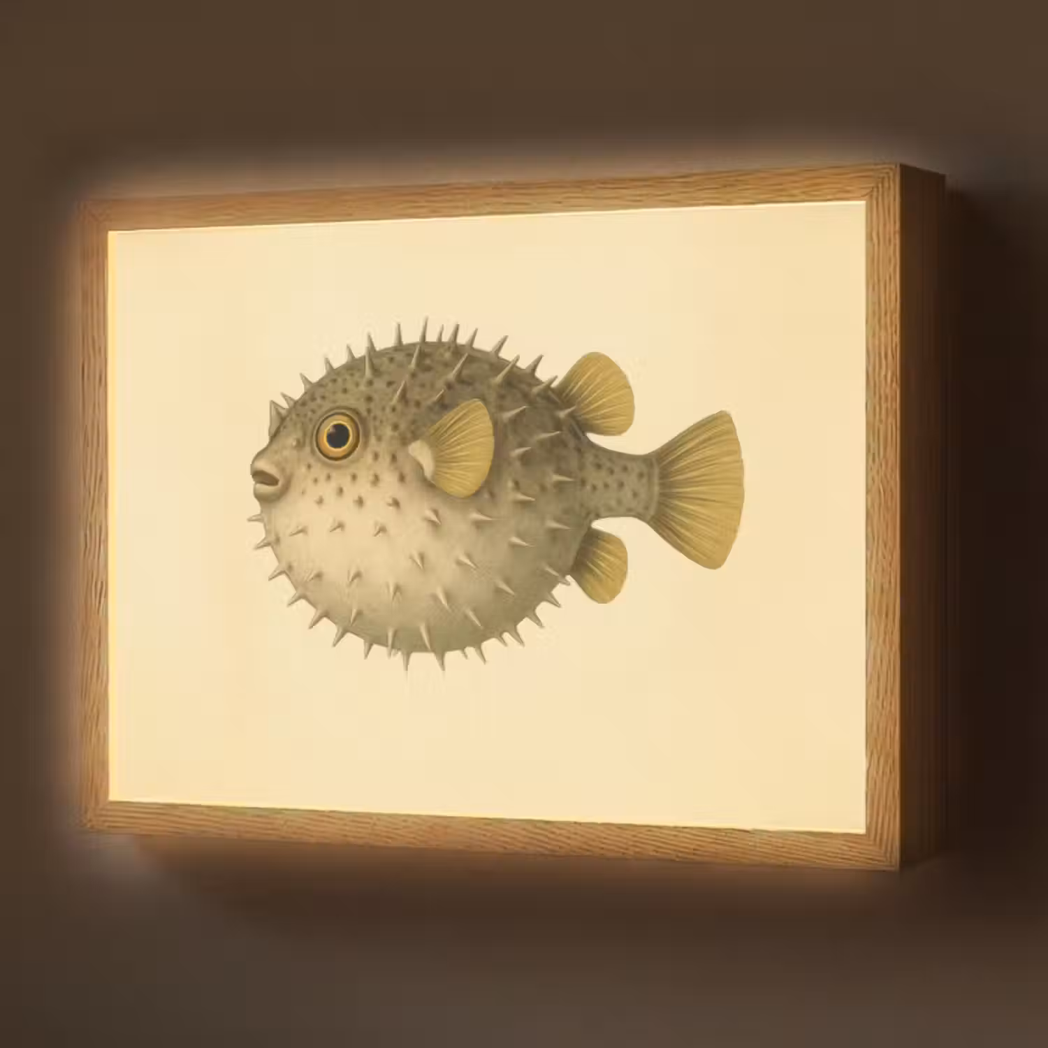 Lightbox - Wandlamp - Stekels - Vis - Opgeblazen - Bruin
