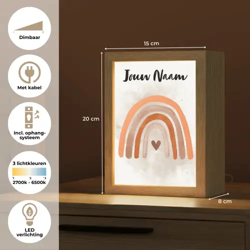 Regenboog - Roze - Pastel kleuren - Hartje Light Box met kabel (Kinderlampje) klein -USP_NL