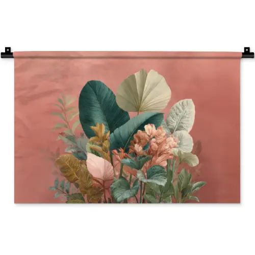 Tropische bladeren - Bloemen - Roze - groen Wandkleed katoen klein -zz3d