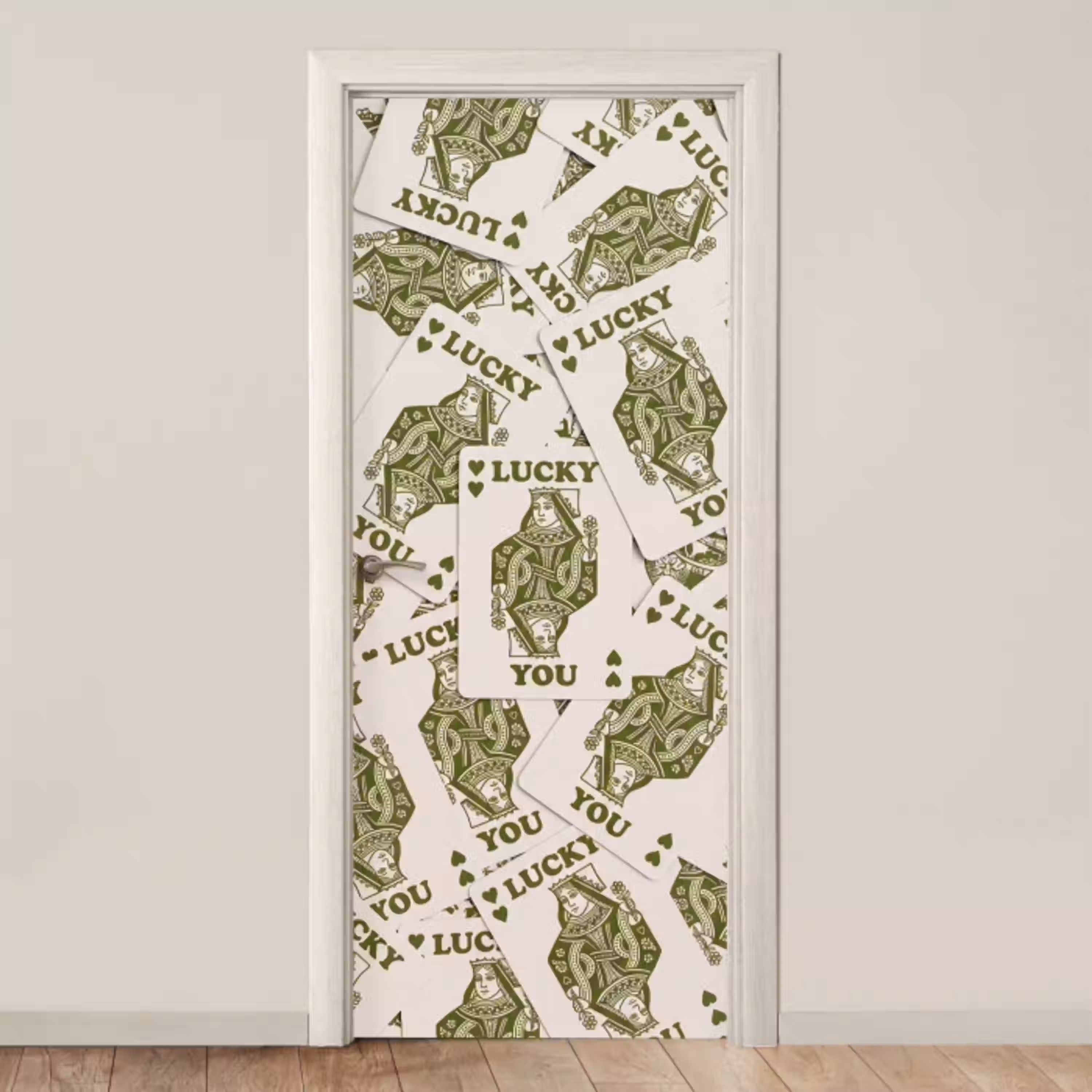 Kaarten - Koningin - Patroon - Groen - Spel deurposter klein -3d_beige