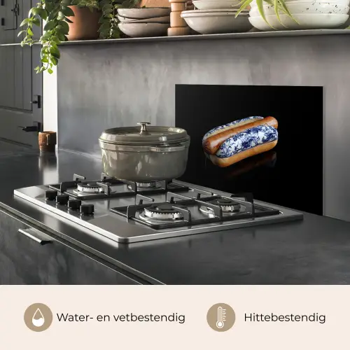 Hotdog - Porselein - Delfts blauw - Eten keuken achterwand spatscherm klein -usp_NL