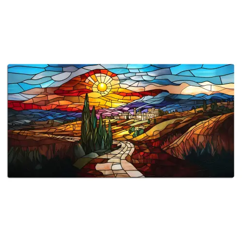 Mozaïek - Zon - Landschap - Dorp Muismat XXL klein -3d_leeg