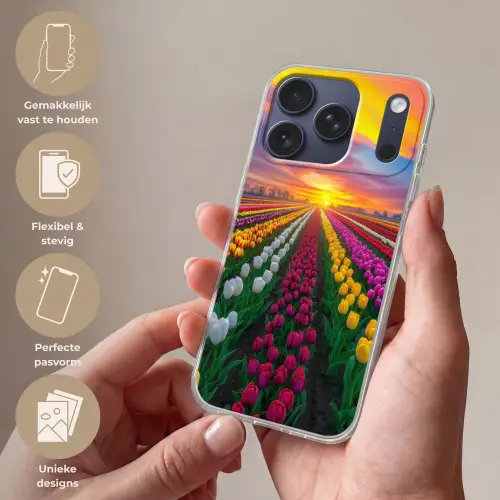 Tulpenveld - Zonsondergang - Kleurrijk Telefoonhoesje iPhone 17 Pro klein -sfeer3_NL