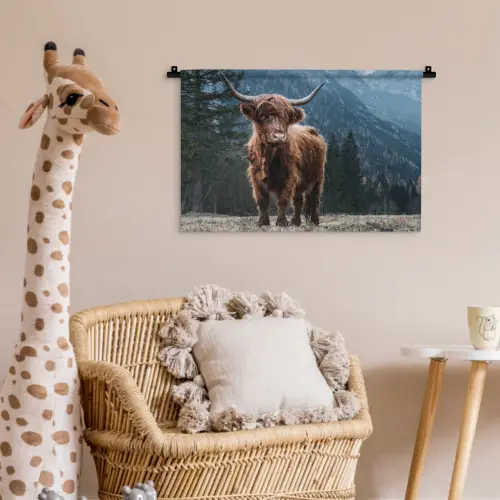 Schotse hooglander - Berg - Landschap - Bomen - Koe - Natuur Wandkleed katoen klein -wsfeer5_kind
