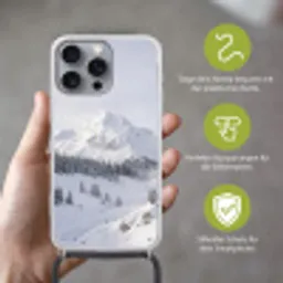 Berg - Sneeuw - Winter - Natuur - Wit Hoesje iPhone 16 Pro Max met koord klein -sfeer2_DE