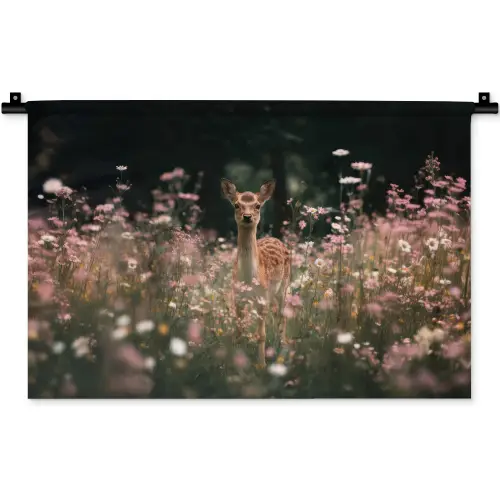 Hert - Wilde bloemen - Bos Wandkleed katoen klein -zz3d