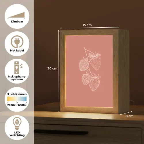 Minimalistisch - Illustratie - Aardbei - Tak Light Box met kabel (Tafellamp) klein -USP_NL
