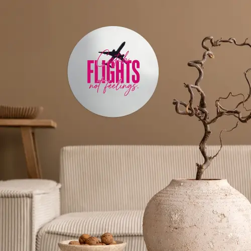 Catch flights not feelings - Vliegtuig - Roze Wandcirkel behangsticker klein -sfeer1