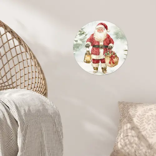 Kerstman- Winter - Sneeuw - Wit - Rood Wandcirkel behangsticker klein -sfeer4
